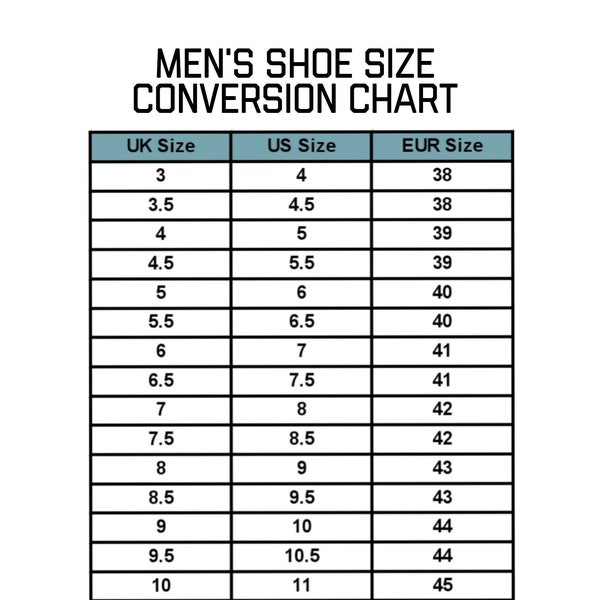 Mens shoe size Conversion Chart, Template, Instant, Printable, Digital Download