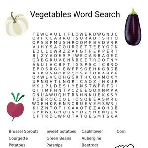 Vegetable Healthy Eating, Diet, Workout, puzzle, game, wordsearch, printable, instant download
