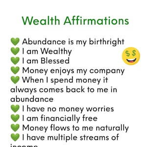 Wealth Money Affirmations, instant, printable, digital Download