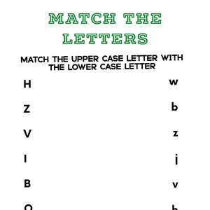 Match the Letters, upper case, lower case instant printable Digital Download