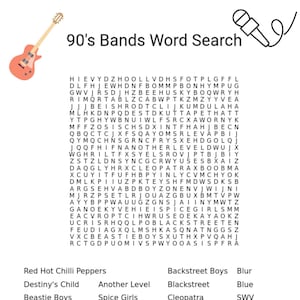 90 #39 s Band Wordsearch Music Fun Pop Quiz and Rock Band Puzzle