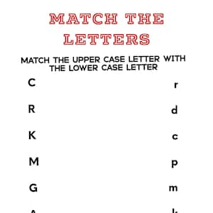 Match the Letters upper case lower case instant printable Digital Download