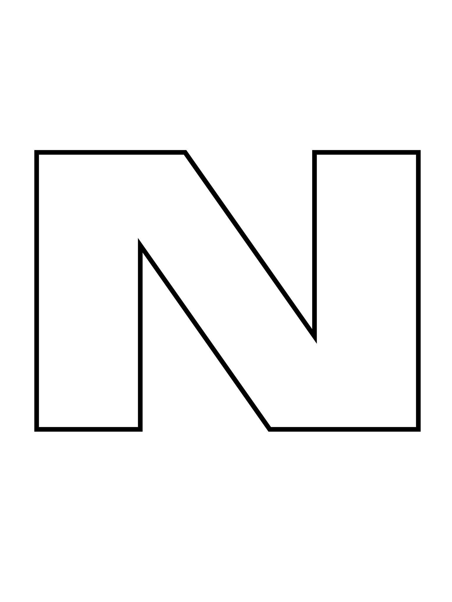 大文字の N、大文字、テンプレート、塗り絵シート、即時、印刷可能 