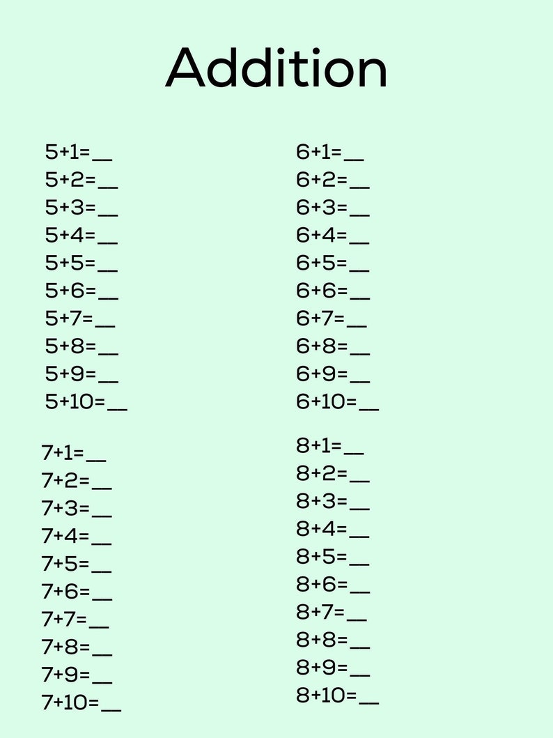 Addition Worksheet 2 Maths Learning Homework Homeschooling Instant ...