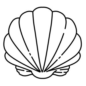 Pode incluir: Um desenho a preto e branco de uma concha. A concha está fechada e tem uma forma arredondada com múltiplas cristas.