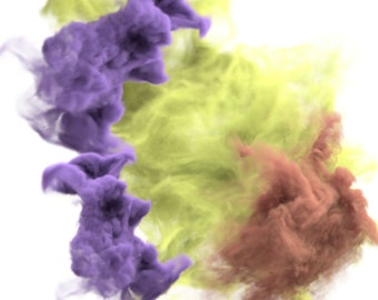 May include: Abstract art print featuring a swirling blend of purple, yellow, and brown paint. The colours are vibrant and create a dynamic, abstract design.
