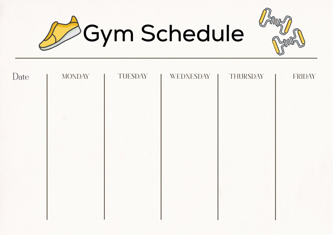 Weekly Gym Schedule Planner Rota Digital Printable Download Etsy