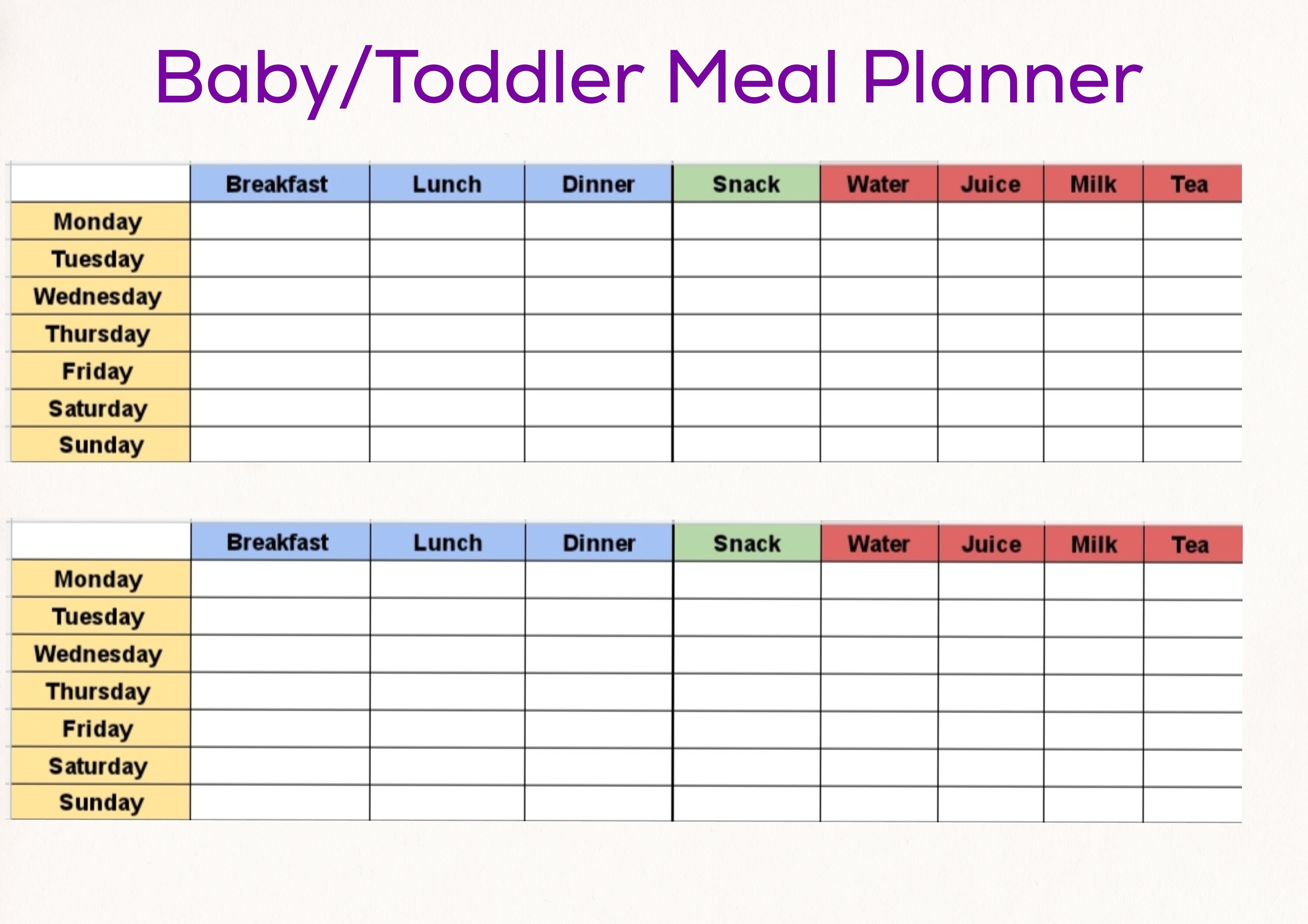Baby/toddler Meal Planner, Tracker, Schedule, Diary, Instant, Printable ...