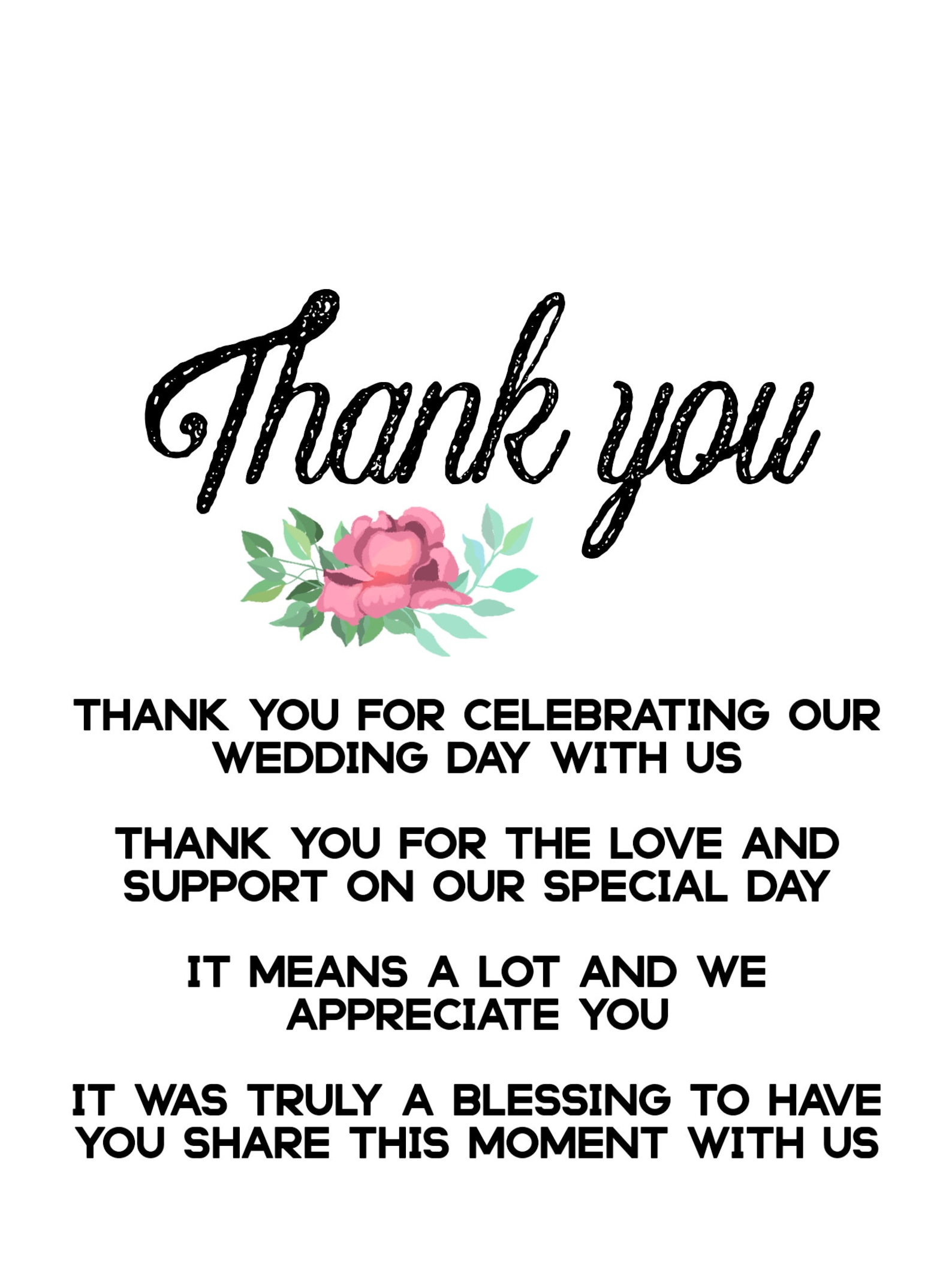 Thank You Wedding Note Instant Printable Digital Download - Etsy
