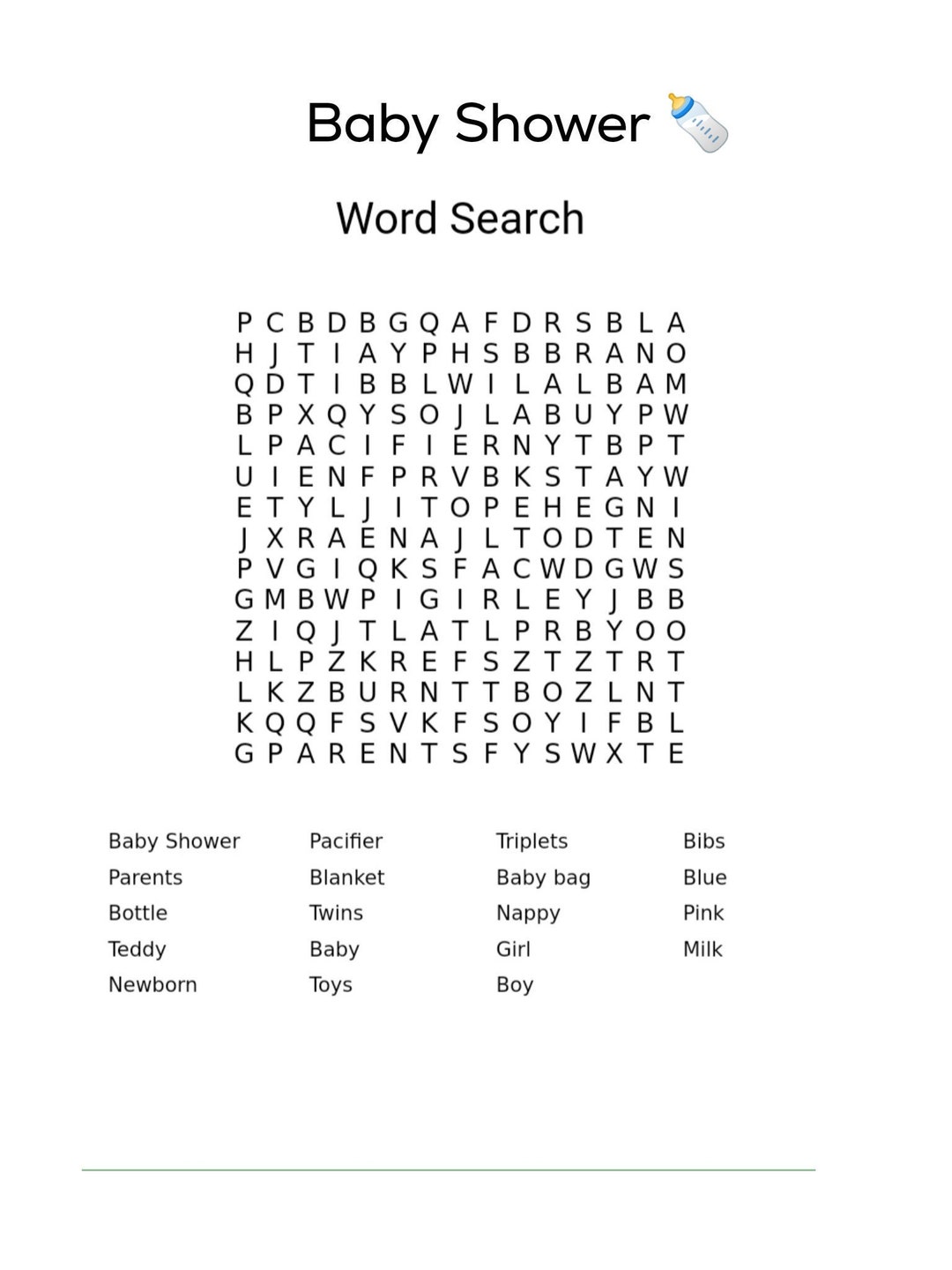 Baby Shower Wordsearch Printable Digital Download, Baby Shower Game - Etsy