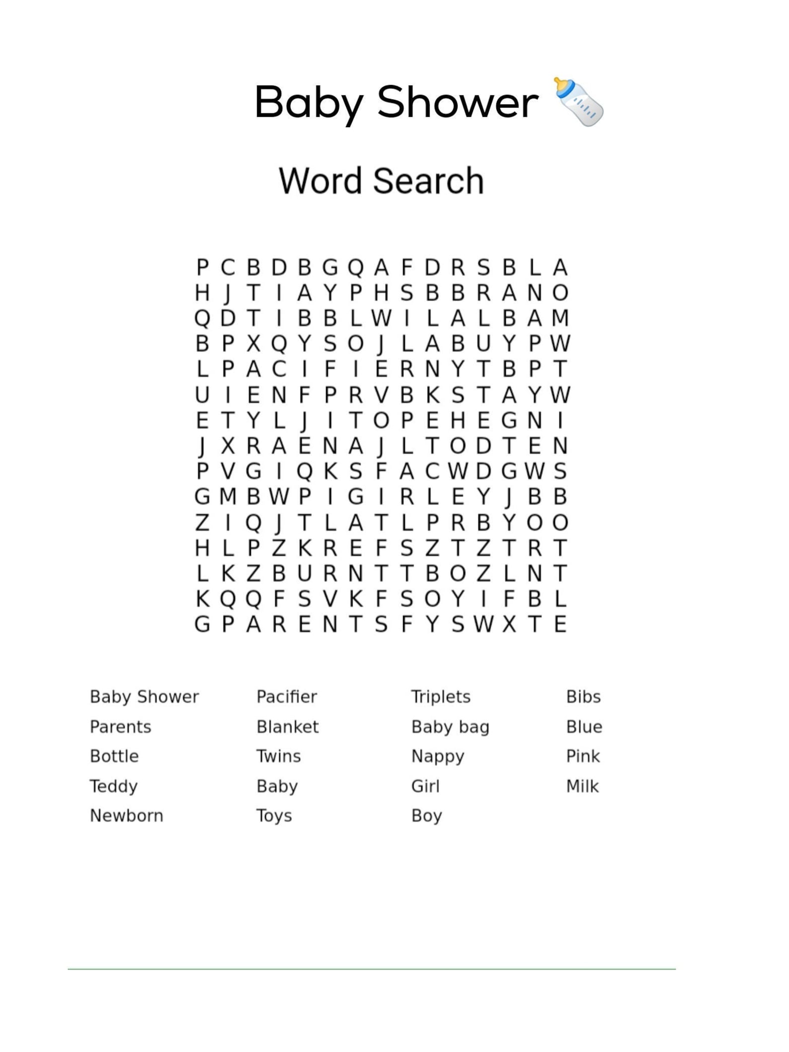 Baby Shower Wordsearch Printable Digital Download, Baby Shower Game - Etsy