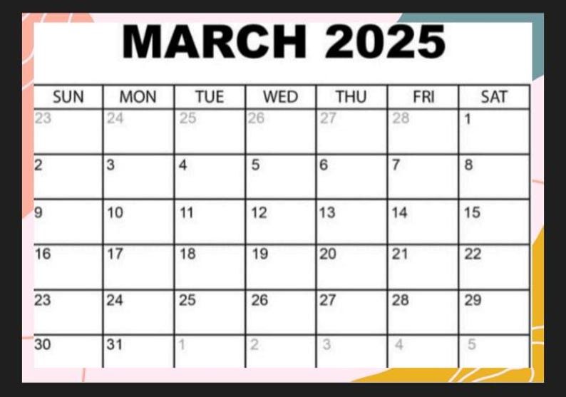 March 2025, Calender, Calendar, Printable, Planning, Booking