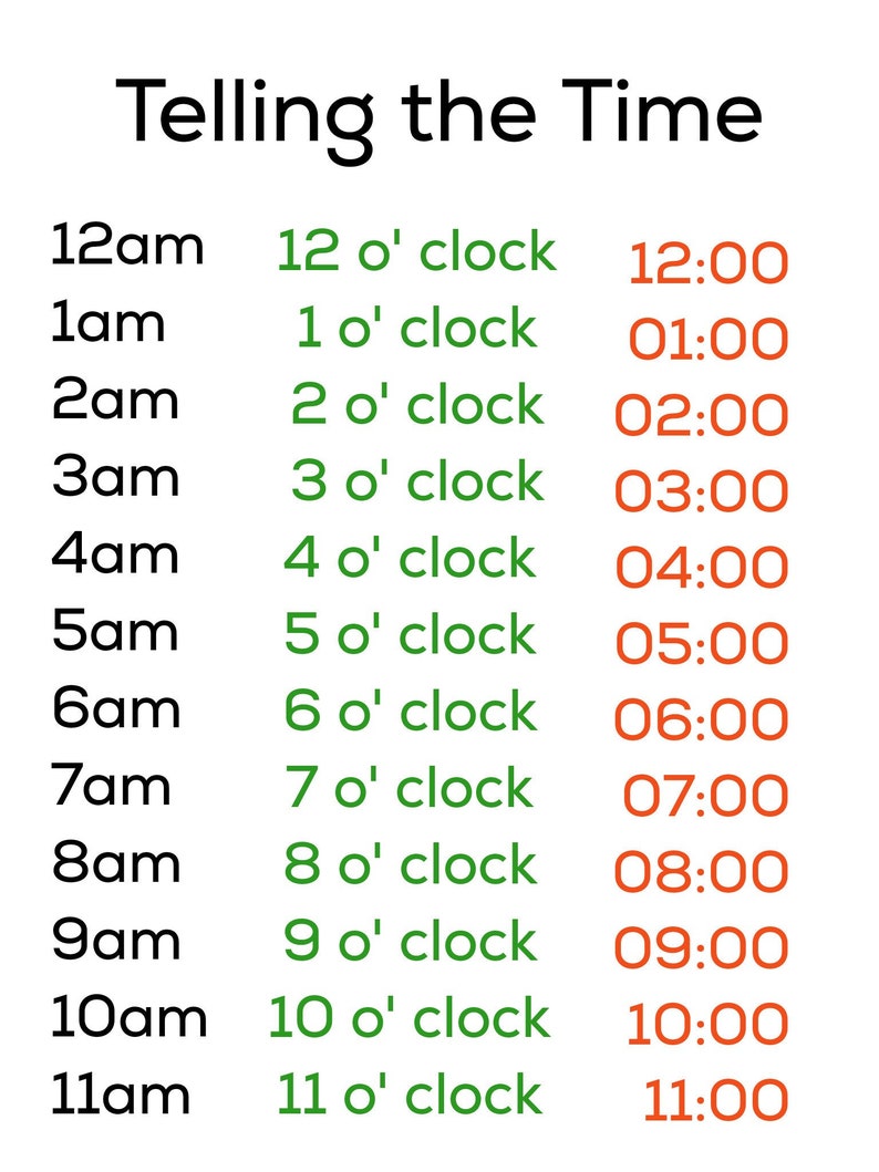 Telling the Time AM Instant Printable Digital Download Etsy