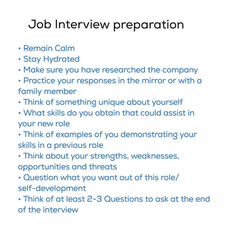Job Interview Preparation Printable Digital Download New Job Starter Job Interview Preparation Printable Digital Download New Job Starter