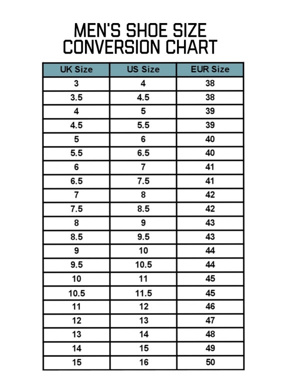 Mens shoe size Conversion Chart, Template, Instant, Printable, Digital  Download