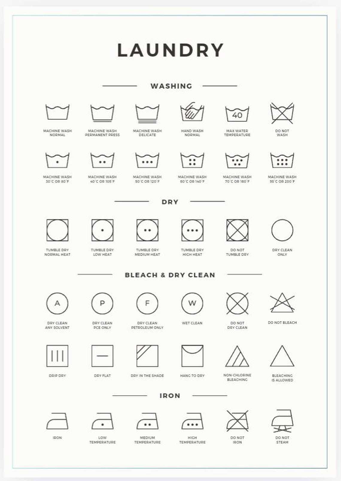Laundry Symbols Printable Guide (digital Download) - Etsy