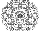 Symmetrical Flower Colouring Sheet, tattoo design idea, pattern, Instant, Printable, Digital Download