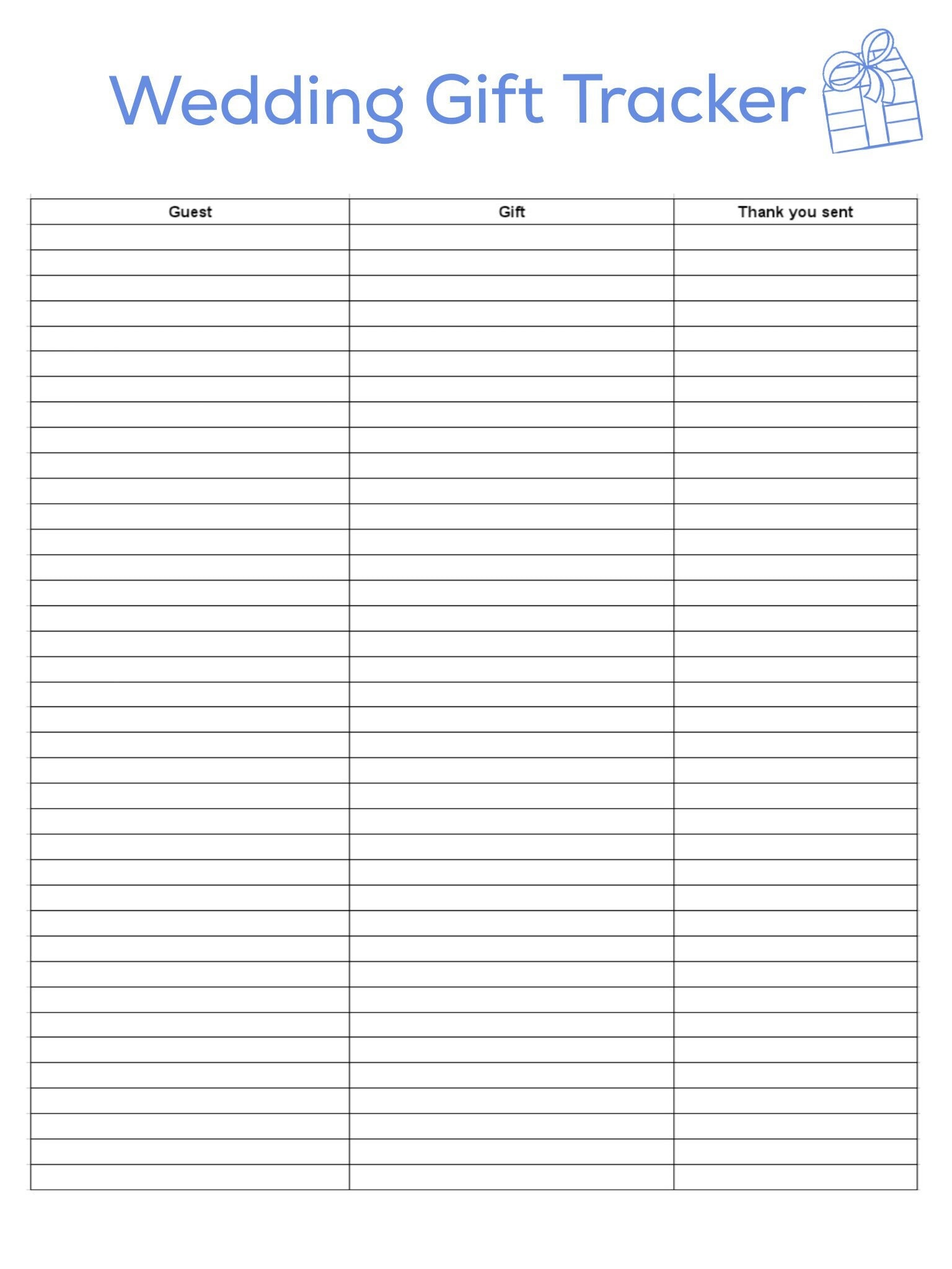 wedding gift tracker, newly married couples, thank you, instant