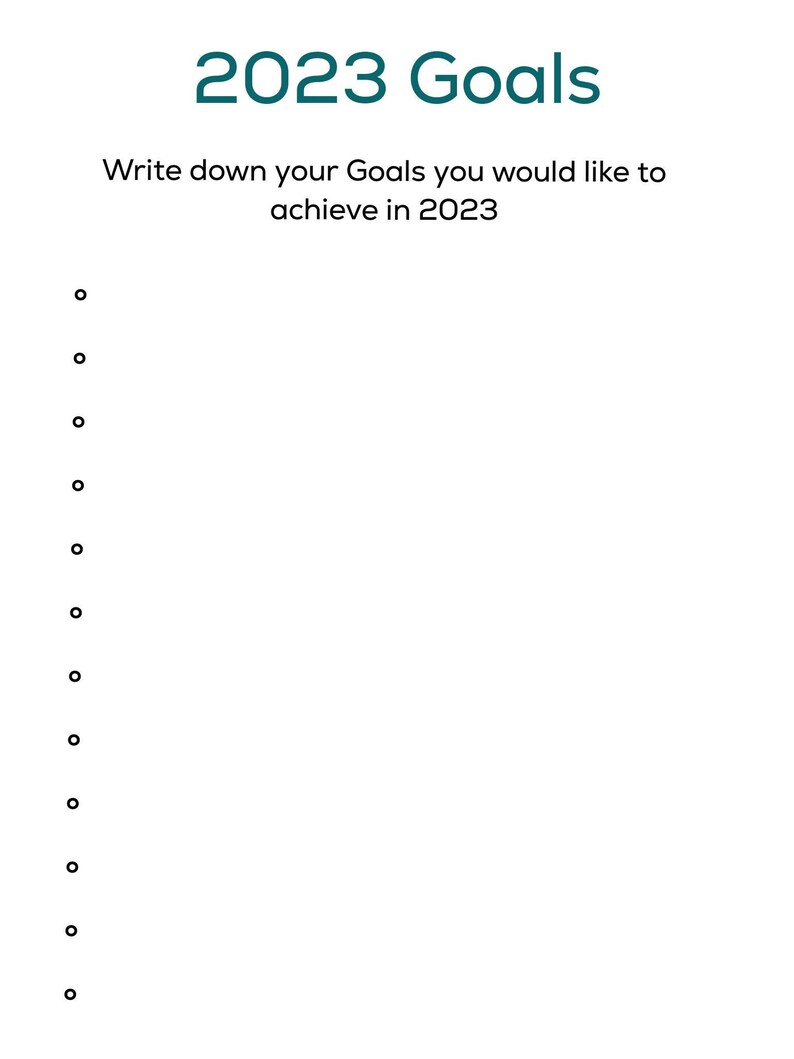 Goals 2023 Sheet Planning Printable Digital Download Etsy