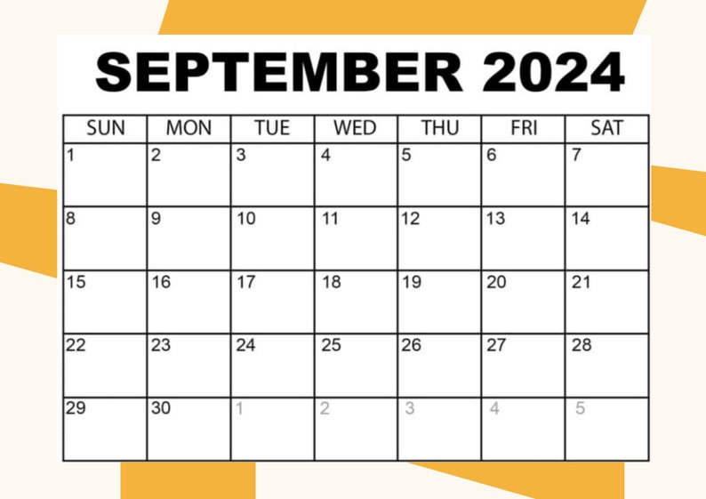September month 2024 calender, Calendar, bookings, planning, schedule, instant, printable, digital download image 1