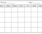 Blank Calendar, Calender, Template, planning, organisation, homework planner, family appointments, instant, printable, Digital Download