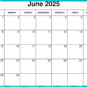June 2025 Calender, template, calendar, bookings, month, Summer, Bank Holidays, plan, Organisation, Digital download, Printable
