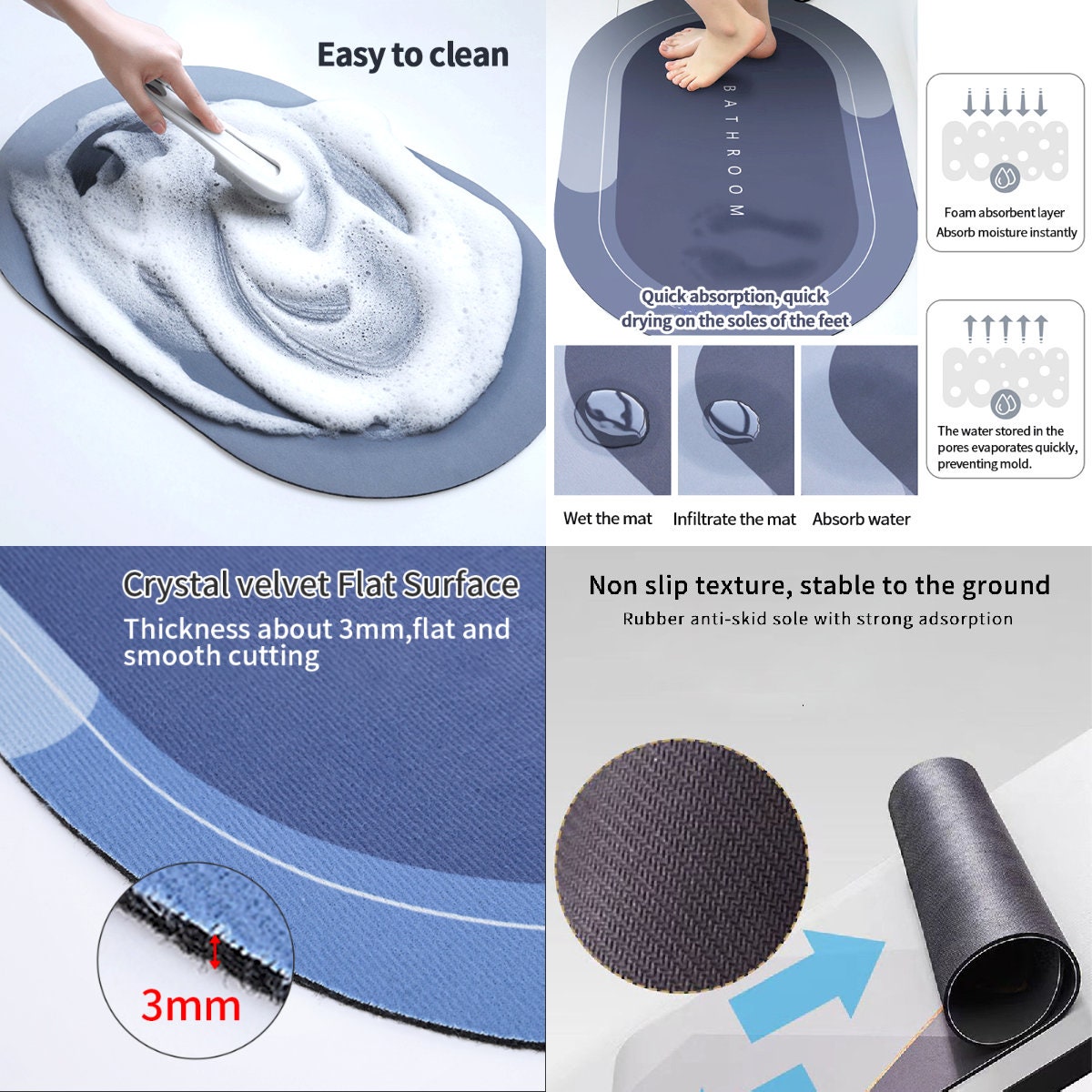 20OFF Super Absorbent Bath Mat Quick Drying Bathroom Rug Etsy UK