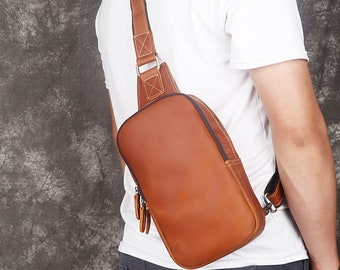 Genuine Leather Handmade Crossbody Men Bag,Leather Riding Bag Shoulder Messenger Phone Bag,Chest Bag,Retro Shoulder Bag,Gift for Him