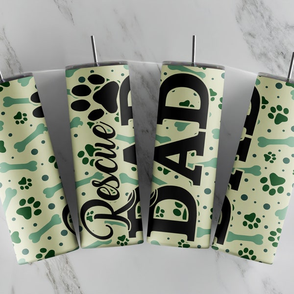 Rescue Dad 20oz Straight Dog Tumbler Sublimation Design PNG Gift Wrap