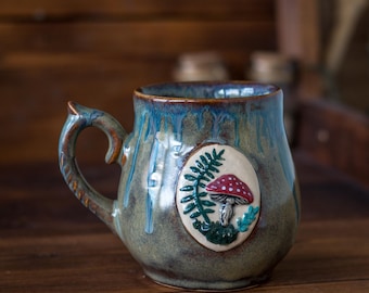 Handmade Mushroom Ceramic Mug, Woodland Cottagecore Fantasy Pottery Cup