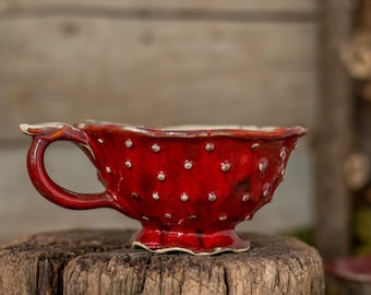 Handmade Fly Agaric Ceramic Mug: Red Mushroom Pottery