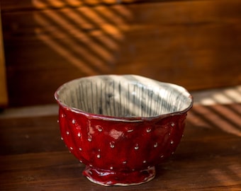 Fly Agaric Mushroom Soup Bowl – Handmade Ceramic Amanita Bowl, Witchy Cottagecore Pottery