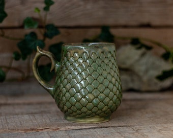 Ceramic Mug, Dragon scale mug, Handmade pottery,