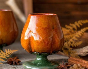 Handmade Stoneware Pumpkin Goblet, Autumn Harvest Ceramic Drinkware