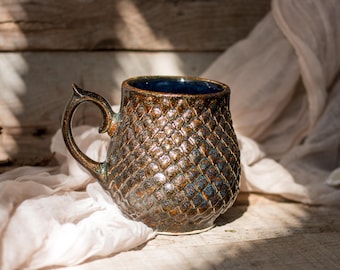 Ceramic Mug, Dragon scale mug, Handmade pottery,