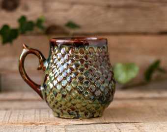 Ceramic Mug, Dragon scale mug, Handmade pottery,