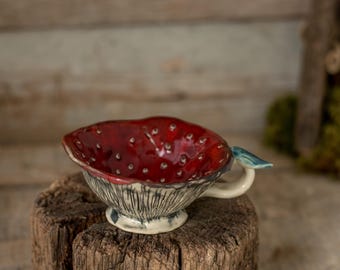 Handmade Fly Agaric Ceramic Mug: Red Mushroom Pottery