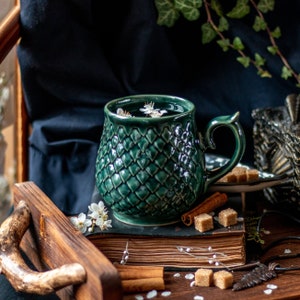 Ceramic Mug, Dragon scale mug, Handmade pottery, Handmade ceramic mug, Green handcrafted mug