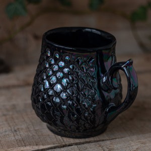 Black Pearl Dragon Scale Mug: Handmade Pottery