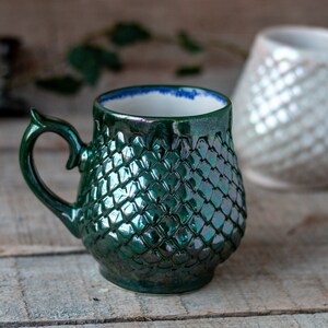 Emerald Dragon, Dragon scale mug, Handmade pottery,