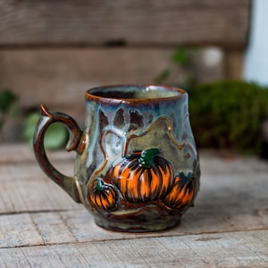 Ceramic Mug, Pumpkin mug, Handmade pottery,