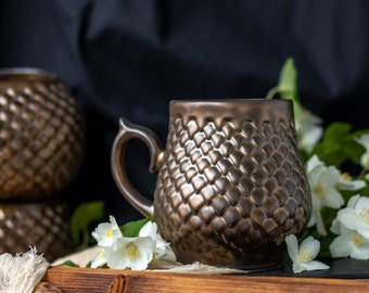 Ceramic Mug, Dragon scale mug, Handmade pottery,