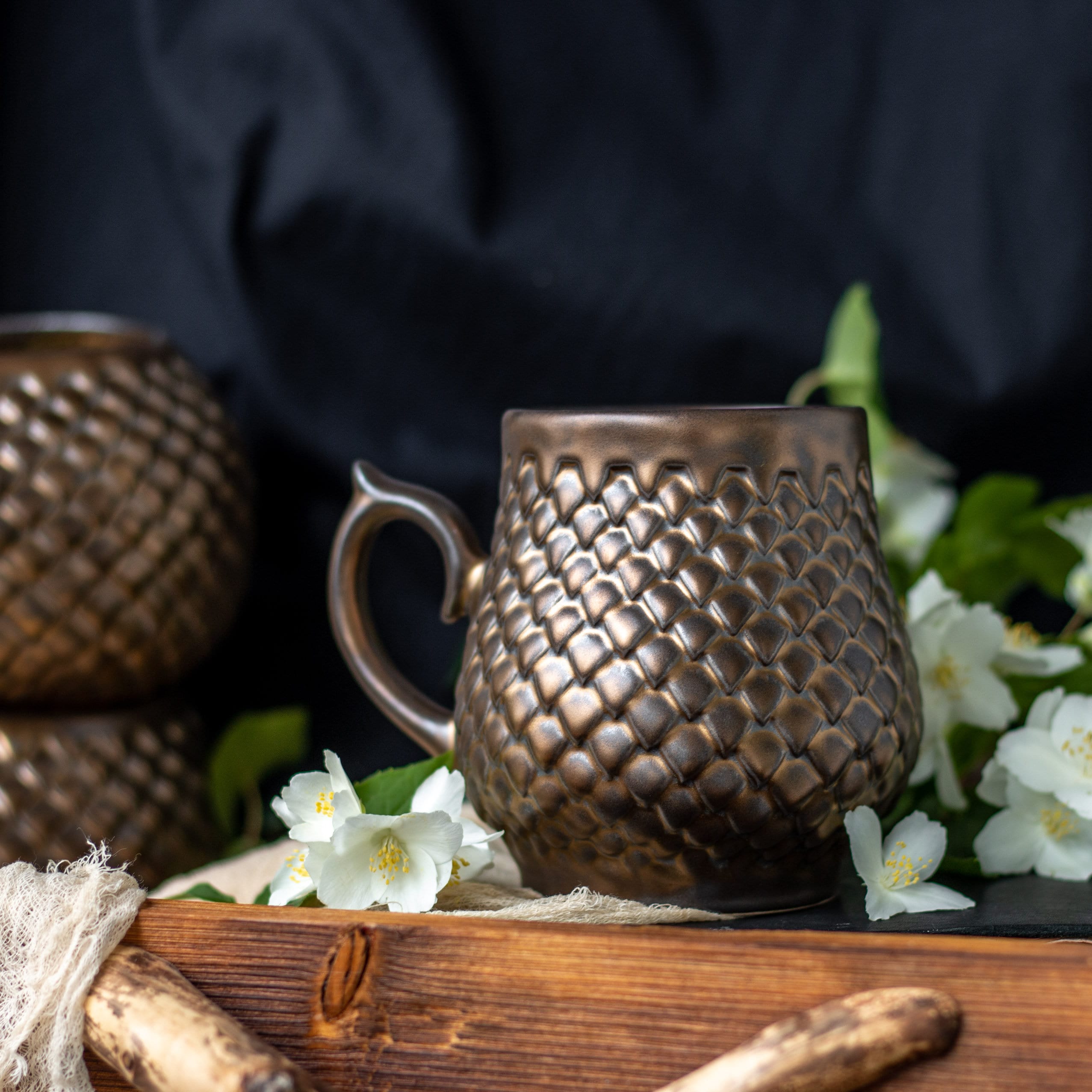 Ceramic Mug, Dragon scale mug, Handmade pottery,