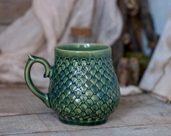 Ceramic Mug, Dragon scale mug, Handmade pottery