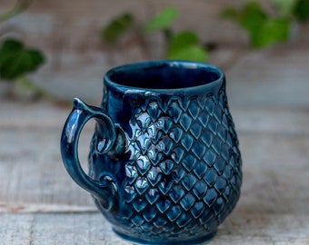 Ceramic Mug, Dragon scale mug, Handmade pottery,