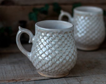 Pearl dragon, Dragon scale mug, Handmade pottery,