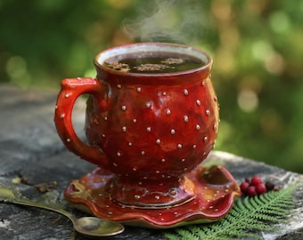 Handmade Fly Agaric Mug: Red Ceramic Witchcraft Pottery