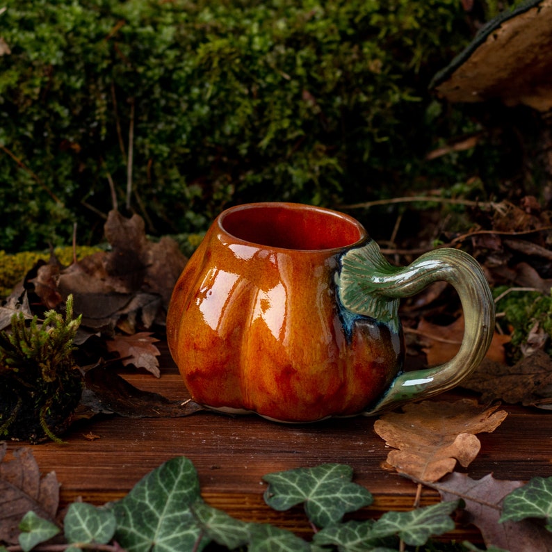Handmade Pumpkin Mug: Ceramic Pottery Harvest Mug image 2