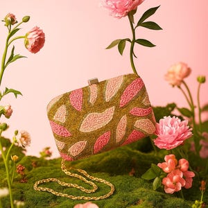 Pink and Gold Floral Beaded Clutch, Handmade Evening Bag, Embroidered Party Purse, Wedding Accessory, Bridal Handbag, Indian Zardozi Bag