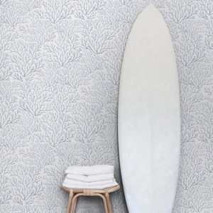 Calm Blue Coral Removable Peel and Stick Wallpaper, Tropical Ocean Wall Decor, Soft Blue and White Reef for Modern Coastal Seaside Retreat